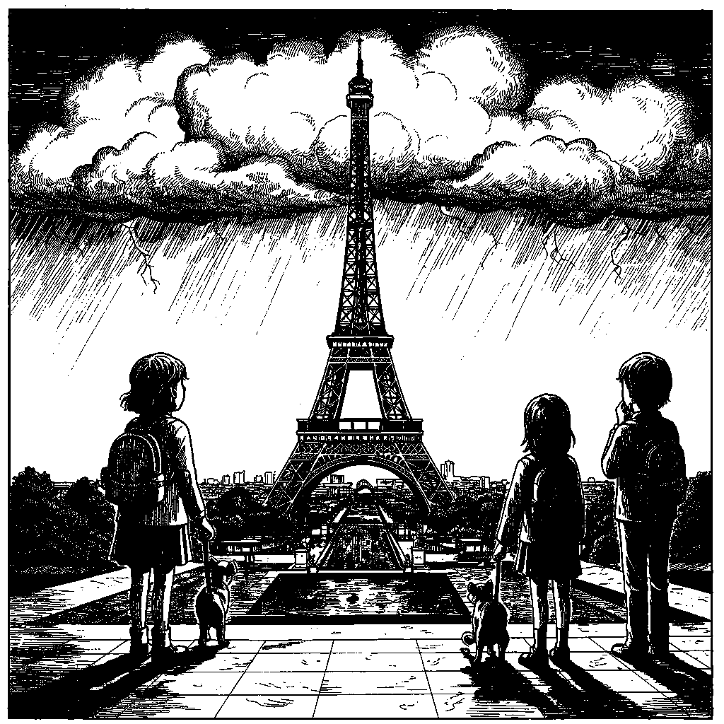 Eiffel tower kids infront • Extreme Weather Events Increase