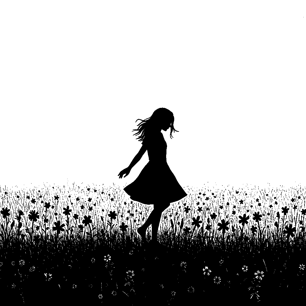 Siluette girl facing left, dancing in the flower field • • Siluette girl dancing in the flower field • • Climate Migration Intensifies
